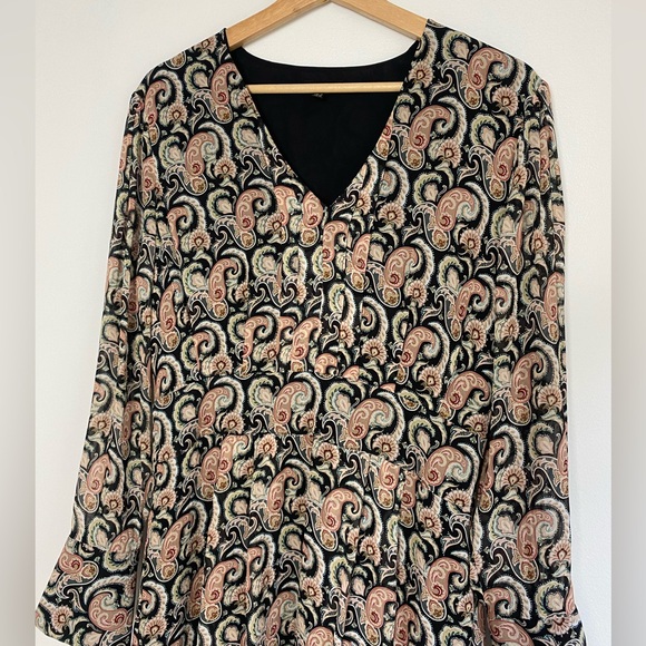 Massimo Dutti Paisley Long Sleeve V Neck Midi Dress - Picture 2 of 4
